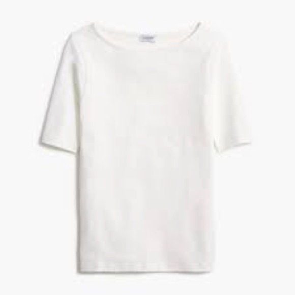 J.Crew Factory White Boatneck Tee Size S | Fair Trade Cotton Elbow Sleeve NWT - Picture 2 of 13